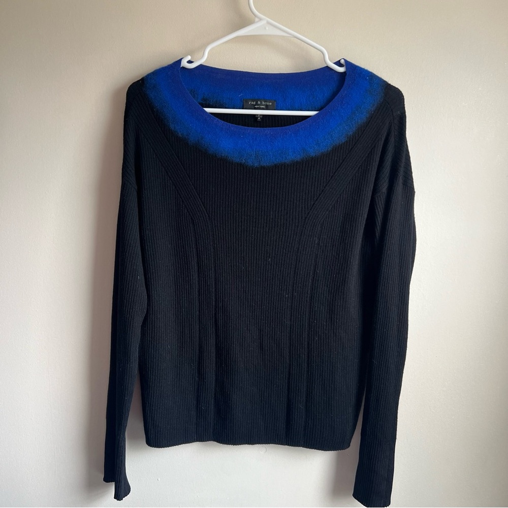 Rag & Bone Black Ombre Lynette Rib Extra Fine Merino Wool Pullover Sweater